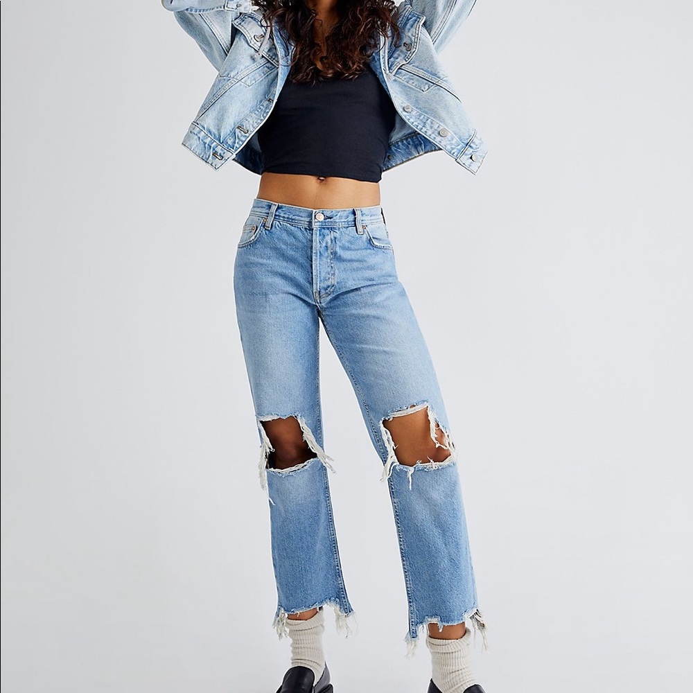 Free People Maggie Mid Rose Straight Jeans Distressed Size 25